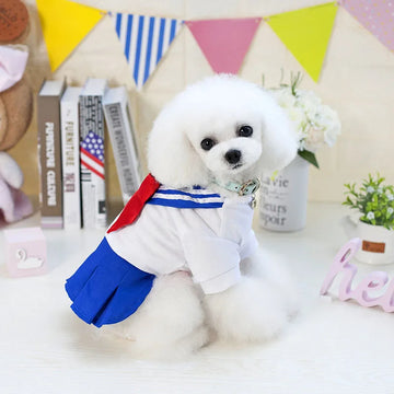 Spring/Summer Uniform Skirt Dog Clothes Pet Skirt Pet Clothing Cotton Pet Dress Solid Dog Dress Girls Dog Clothes Sailor Suit