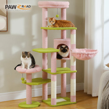 Tall Cat Tree for Large Cat Multi-Level Cactus Cat Tower for Indoor Cats Cat Condo with Large Hammock Scratching Post 2 Perches