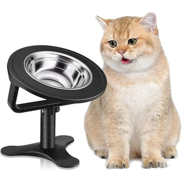 Raised Cat Bowls,Elevated for Indoor Cats with Height-Adjustable Stand Non-Slip Stainless Steel Bowl 15° Tilted Kitten Food Bowl