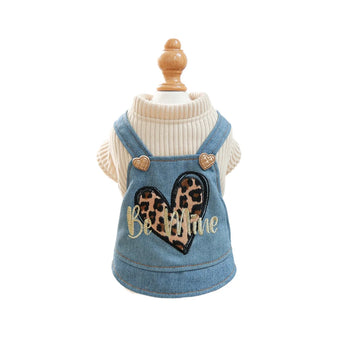 Wild Hearts Leopard Print Dress Warm & Stylish Winter Outfit for Small Dog & Cat Clothes – Soft & Trendy Puppy Suspender Skirt