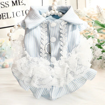 Summer Thin Cat Dog Striped Shirt Clothes with Lace for Small Breeds Teddy Dog Shirt for Small Dogs