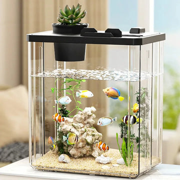 Mini Fish Tank Aquarium Starter Desktop Rectangular Fish Tank With Pump Water Plants Fish Bowl Tabletop Box Hatching Incubator