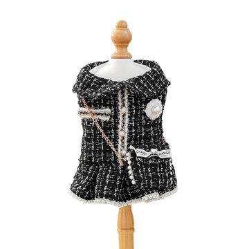 Little Luxe Pet Puffer Dress with Backpack – Cozy Winter Outfit for Small Dogs & Puppies Elegant Princess Costume Snap Button
