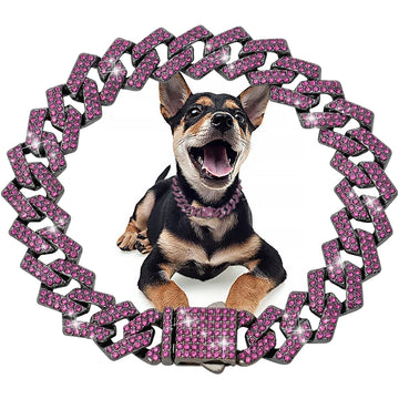 15MM Wide Diamond Luxury Necklace for cat dogs Bling Jewelry Dog Chain Collar Cuban link Gold Chains for small medium Dogs pet