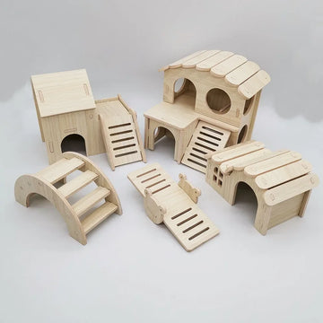 Cage Hamster Wooden House Hamster Toy Accessories for Guinea Pigs Pets Cages for Whose Activity Climb Toy Hamster Accessories