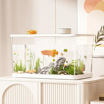 PET New Transparent Mini Fish Tank Aquarium Drop Resistant Hydroponic With Lid Ecological Desktop Home Lazy Tank Turtle Tank
