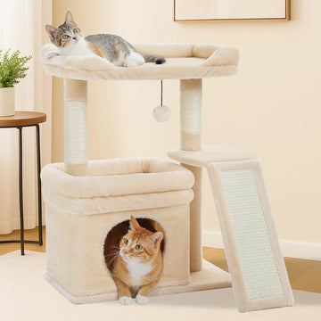 27-Inch Cat Tree Cat Tower: Cozy Widened Top Perch, Sisal Scratching Post & Pad (Fulfills Scratching Needs), and Snug Cat Condo