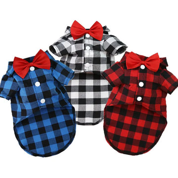 Bowtie Dog Blouse Classical Breathable Plaid T-Shirts Summer Dog Clothes for Small Dogs Puppy Large Cat Vest Chihuahua Yorkies