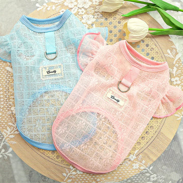 Summer Sunproof Pet Vest Elastic Pet Dog Clothes Cat T Shirt Kitty Cool Clothes Lace Mesh Flying Sleeve Costume Pink Blue Shirt
