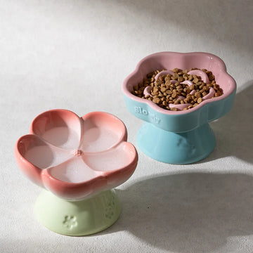 Pet Slow Feeders Food Bowl High Footed Ceramic Cat Bowl Small Dog Tableware
