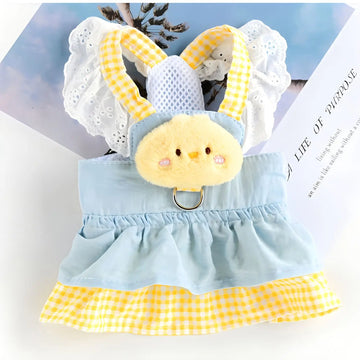 Cute Doll Puppy Dogs Harness Dress Yellow with Denim Apparel Skirt Pet Dresses Collar Chihuahua Kawaii Clothes