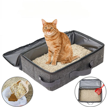 Foldable Travel Litter Box for Cats - Waterproof Portable Potty Tray with Bag-Compatible Design, Leak-Proof Collapsible Toilet