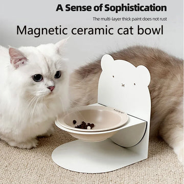 Detachable Ceramic Elevated Pet Bowl - Anti-Spill Large Capacity Tilt Design Pet Drinking and Eating Bowl & Water