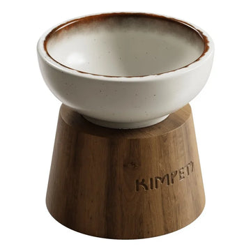 Raised Ceramic Cat Bowl Pet Food Water Dish With Wood Stand Anti Spill Non Slip High Base Feeding Bowl Protect Neck Dogs Cats