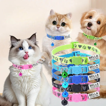 Free Customized Reflective Paw Heart moon Cat Safety Buckle Collar Adjustable Personalized ID tag Nylon Puppy Kittens Necklace