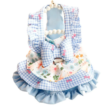 Spring/Summer Thin Dog Clothes, Floral Cat Princess Dresses with Leashes, Lolita Style Outfits for Small DogsTeddy