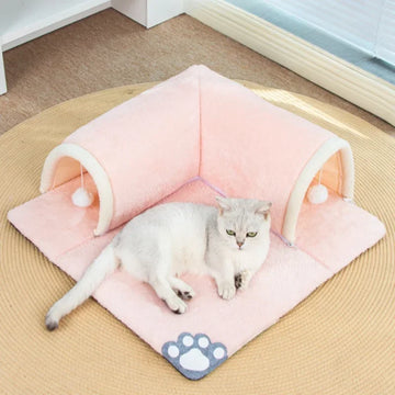 Cat Tunnel Bed Universal Detachable Warm Cat House Indoor Cat Activities Play Carpet Bed Living Room Non slip Mat Pet Toys