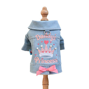 Designer Dog Denim Jacket - Cute Stylish Princess Style with Fun Prints for Small Dogs Pet Jeans Vest
