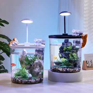 Small Round Fish Tank with Oxygenated Flowing Water Eco-Cycle Goldfish Bowl for Office And Home Desktop Living Room Aquarium