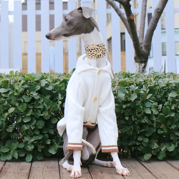 Lapel Cardigan Jacket Knitted White Sweater for Little Greyhound Whippet Winter Long Sleeves Warm Coat for Mid Dogs Pet Clothing
