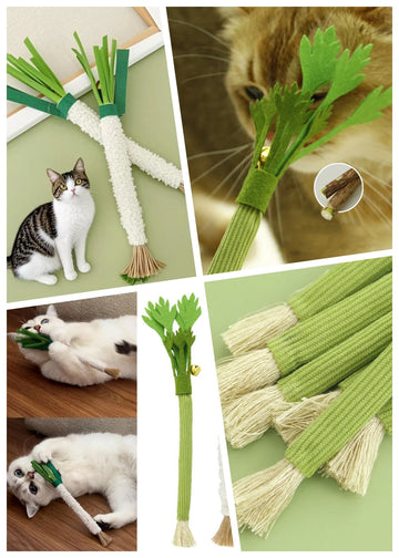 Hemp Rope Pet Chew Toys Natural Silver Vine Stick Simulated Scallion Shape Items Useful Cat Supplies Cat Stick Toy With Bell
