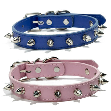 Artificial Leather Cat Collar Anti-Bite Studded Cat Collar with Spikes Adjustable Pet Collar for Small Dogs Puppy Kitten Collar