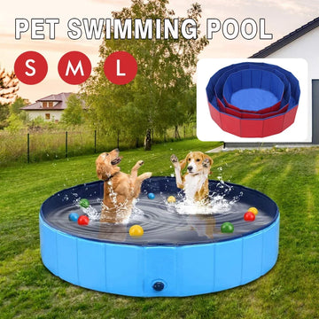 Foldable Pet Pool with Drain Valve, 160x30cm Large Dog Bath Tub Collapsible Non-Slip, Outdoor Swimming Pool for Dogs Cats