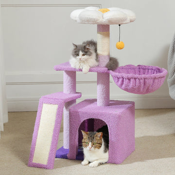 Flower Cat Tree for Indoor Small Cat Tower with Sisal Scratching Ramp Cozy Hammock and Removable Top Perch Cat Condo Kittens Toy