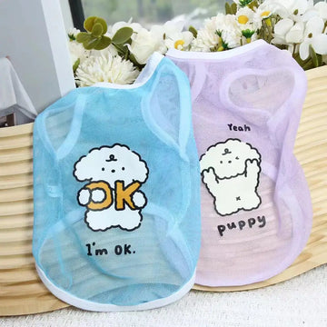 Cute Dog Small Mesh Tank Top Spring Summer Clothes For Puppy Thin Cat Clothing Breathable Dogs Short Cartoon Print Pets Clothing
