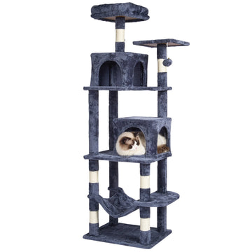 SucceBuy Cat Tree for Indoor Cats 63" Cat Tower with 2 Cat Condos Sisal Scratching Post Large Cat Furniture Activity Center