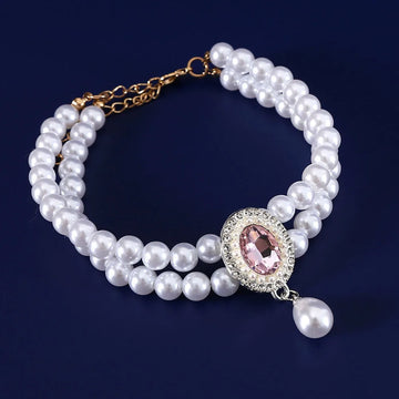 Pet Collar with Double Row Pearls Pendant Small Dogs Cat Pearl Necklace Fashion Accessories for Kitten Puppy Wedding Accessories
