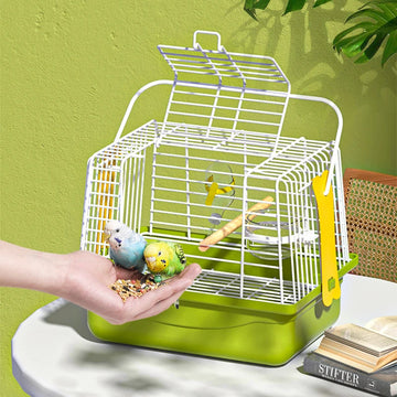 1 Piece Portable Bird Cage with Standing Pole Food Cup S/L Bird Carrying Supplies Bird Transport Cage Parrot Outdoor Travel Cage