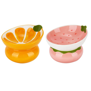 2/1pcs Ceramic Raised Cat Bowl, Elevated Cat Food Bowl for Indoor Cats, Anti Vomiting &Protect Pet's Spine, Cute Tilted Cat Dish