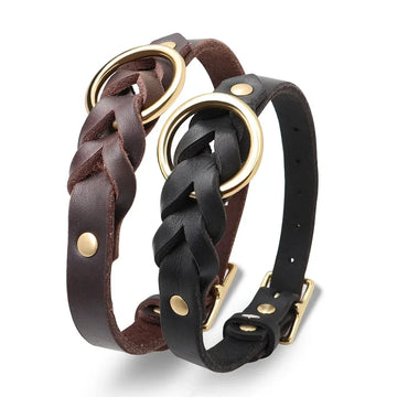 Soft Real Leather Dog Collar Adjustable Genuine Leather Braided Dog Collar for Big Dogs French Bulldog Pit-bull Pet Accessories