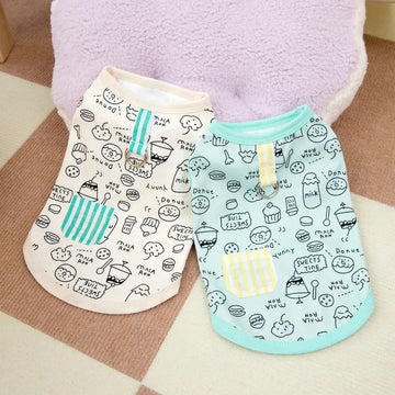 Summer Dog Vest Cartoon Food Graffiti Thin Shirts Dog Puppy T-Shirt Cat Clothing Chihuahua Cooling Dog Vest Pet Cat Dog Clothes