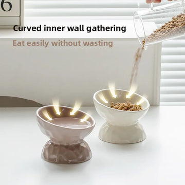Ceramic High Footed Slanted Bowl, Cat Dog Bowl, Cat Pet Bowl, Black Drinking Basin, Anti Knock and Stable