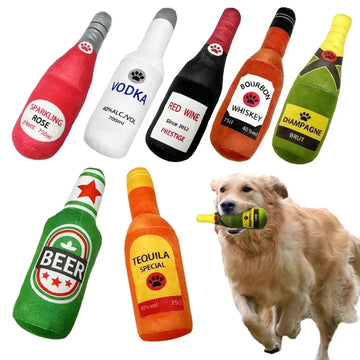 1/2/4pcs Funny Plush Dog Toys Beer Bottle Shaped Small Large Dogs Squeak Sound Clean Teeth Chew Toy Pets Interactive Playing