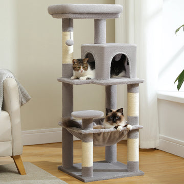 5-Tier Safe and Stable Cat Tree, Durable Metal Large Hammock, Cozy Top Perch, 4 Sisal Scratching Posts, suitable for 2-3 cats