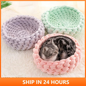 Handmade Knit Warm Soft Dog Cat Bed Mats Pet Kennel Detachable Small Dogs Cats Cave Basket Puppy Sleeping Bags Cozy Pets House 2