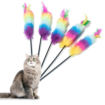 Colorful Feather Teaser Wand, Funny Cat Toy Teaser Stick, Interactive Cat Toys for Play and Exercise