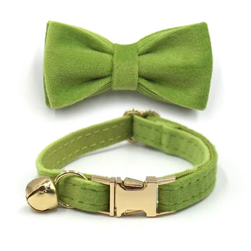 Matcha Green Thicken Velvet Pet Collar for Cats Personalized Name Cat Collar with Metal Bukcles Adjustable Cute Bow Puppy Collar