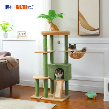 Multi-Level Cat Tree with Large Condo, Sisal Scratching Posts, Hammock & Perch and Fresh Cactus Design for Indoor Cats