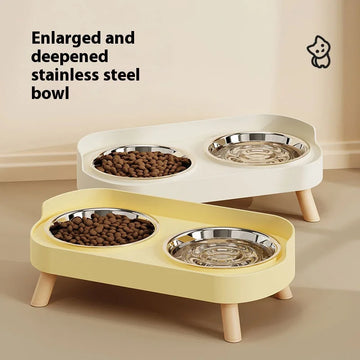Premium Stainless Steel Cat Dog Bowl Dual Non Spill Design Anti Tip Pet Feeder with Slip Proof Base and Elevated Neck Support