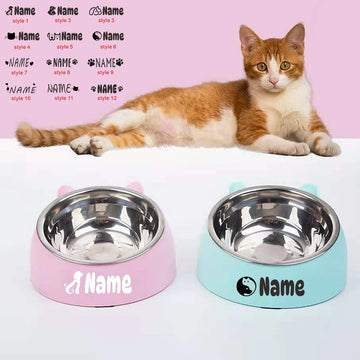 Custom Cat Dog Bowl 15 Degrees Raised Non Slip Puppy Base Cat Food DrinkingStainless Steel Water Feeder Tilt Safeguard Neck Pet