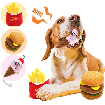 Dog Plush Sound Chew Toy Cute Hamburger Bite Resistant Interactive Squeaky Funny Companion Pet Playing Toy Ice Cream Fries Doll