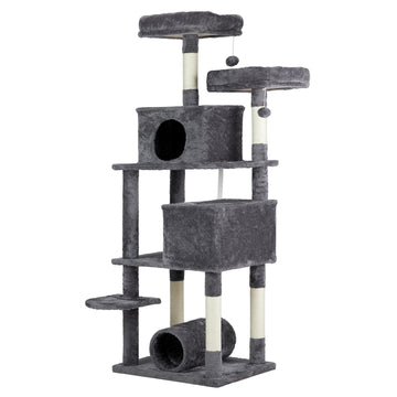 65 inch Cat Tree Cat Tower for Indoor Cats, Large Multi-Level Cat Play House Condo Furniture with Padded Platform Beds, Large