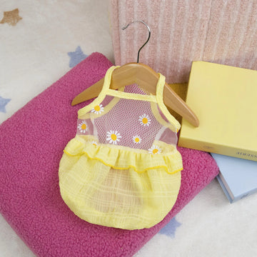 1PC Pet Apparel Dog Spring/Summer Breathable Yellow Pink Dress Princess Dress with Flower Lace Short Skirt For Small Medium Dogs