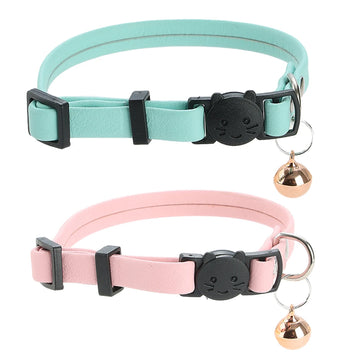 Cat Collar Colors Soft PU Leather Breakaway Neck Ring Necklace Bell Pet Products Safety Elastic Adjustable With Soft Material