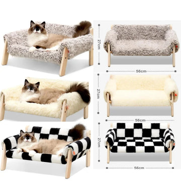Mewoofun Soft Cat Pads Wooden Pet Bed With Plush for Cats and Litter Small Dogs Pet Nest Four Seasons Cat Dog sofa Pet Supplies