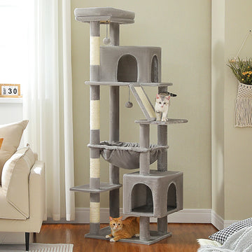 Large Cat Tree Tall Cat Tower for indoor Cats Multi-level Cat House Furniture with 2 Big Condo Scratching Post Pad Bed